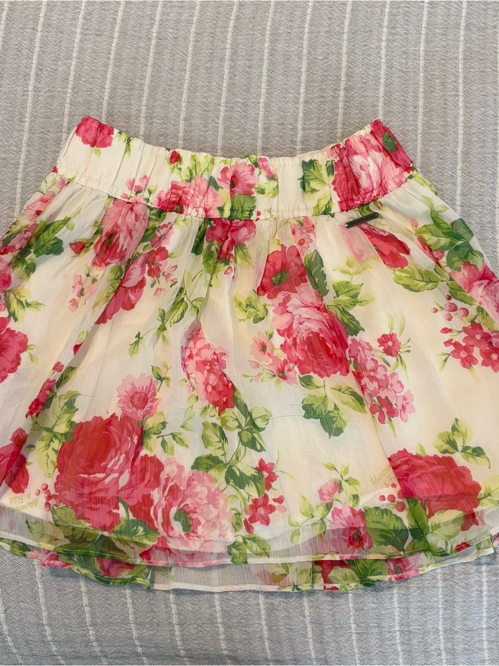 Abercrombie & Fitch White Chiffon Mini Skirt with Pink and Green Floral Print